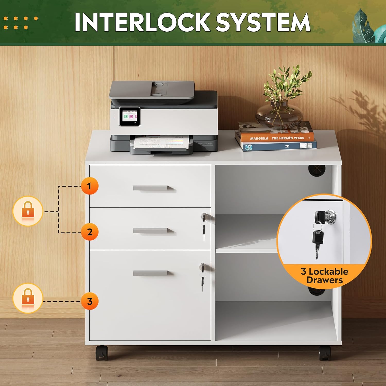 3-Drawer Wood File Cabinet wit - огляд і ціна Commercial Printer